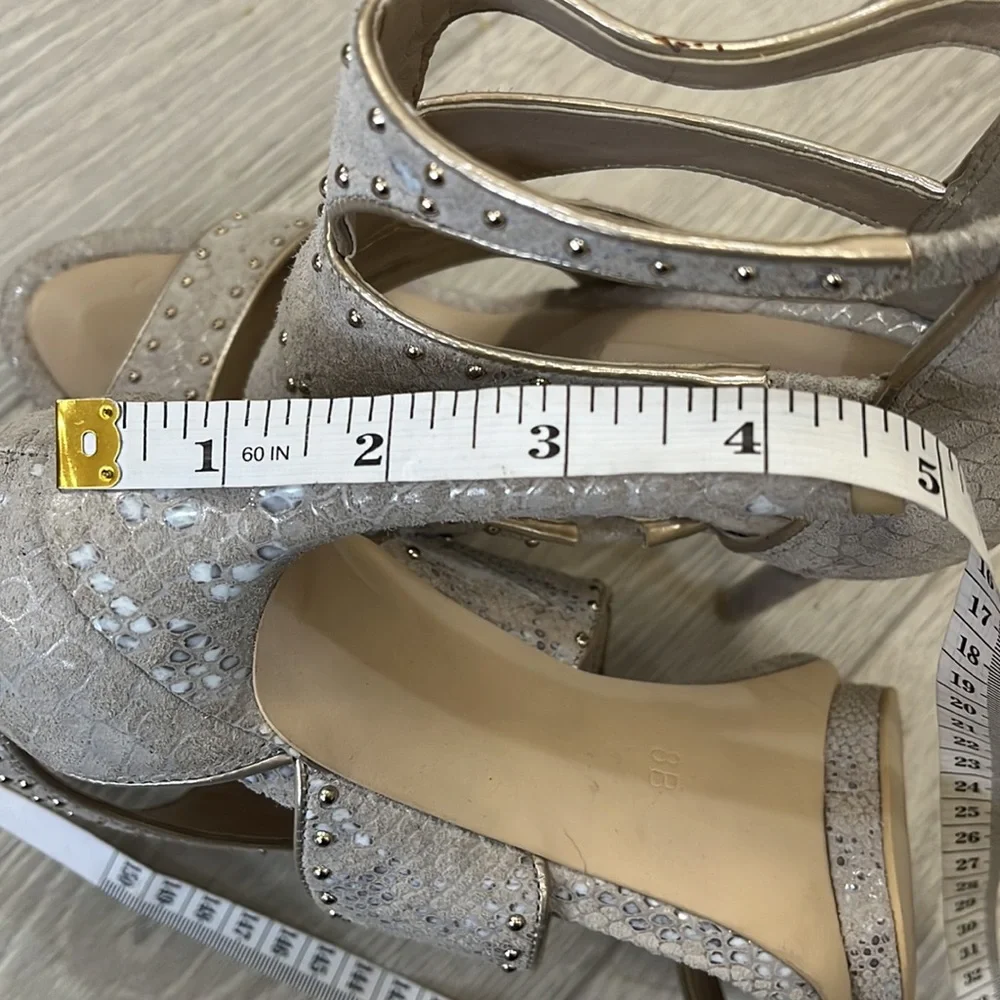 BCBGMaxAzria Beige Gold Studded Zip Up Stiletto—4.5”Heels —Size 8B— - Picture 12 of 12